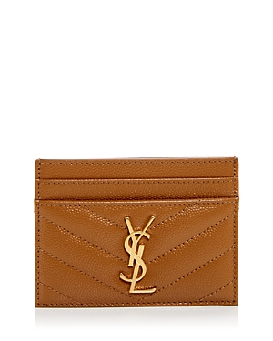Saint Laurent Monogram Quilted Leather Card Case In Natural/gold