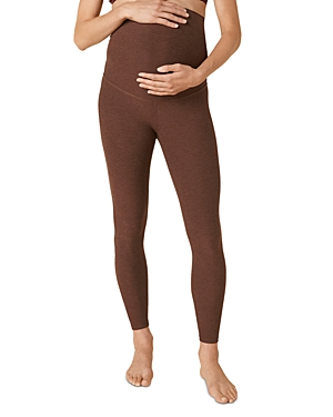 Beyond Yoga Space Dyed Love The Bump Maternity Leggings In Mahogany Brown Heather