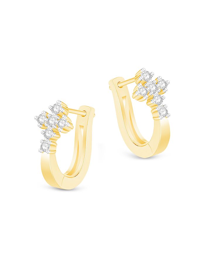 Bloomingdale's - Diamond Cross Huggie Hoop Earrings in 14K Yellow Gold, 0.25 ct. t.w. - 100% Exclusive