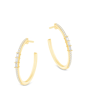 Bloomingdale's Diamond Baguette & Round Medium Hoop Earrings in 14K Yellow Gold, 0.25 ct. t.w. - 100