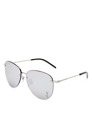 Saint Laurent Mirrored Metal 61mm Navigator Sunglasses In Silver/silver