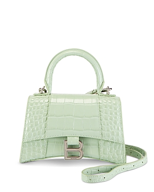 Balenciaga Hourglass Xs Leather Top Handle Bag In Green