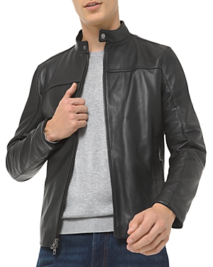 Shop Michael Kors Leather Racer Jacket In Black