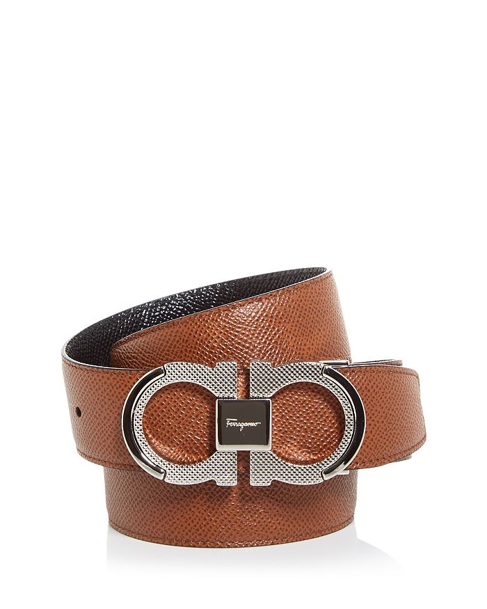 Ferragamo Salvatore Men's Double Gancini Buckle Reversible Leather Belt ...