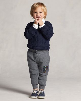 폴로 랄프로렌 Polo Ralph Lauren Boys Cable Knit Cotton Sweater - Little Kid,Black
