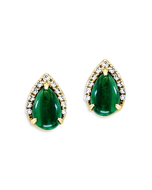 Bloomingdale's Malachite Pear Cut & Diamond Halo Stud Earrings In 14k Yellow Gold - 100% Exclusive In Green/gold