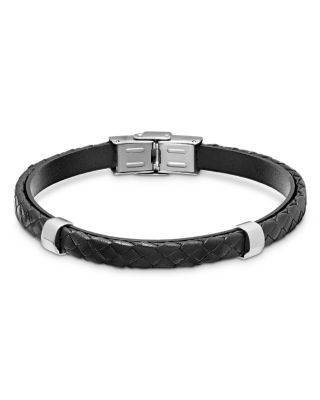 Jan Leslie Double Steel Woven Leather Bracelet  