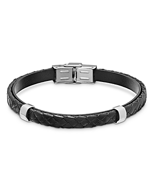 Link Up Jan Leslie Double Steel Woven Leather Bracelet In Black