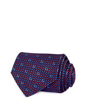 Ferragamo Woven Gancini Silk Classic Necktie In Navy/rosso