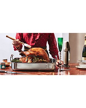 Viking - 3-Ply Stainless Steel Roaster with Rack, 2-Piece Carving Set & Carving Board