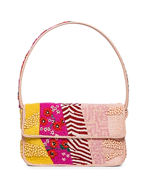Staud Tommy Multi-pattern Beaded Shoulder Bag In Pink Patchwork