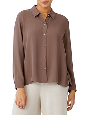 Eileen Fisher Classic Collar Easy Silk Button-up Shirt In Cinmn