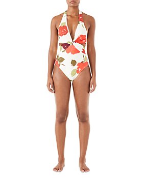 kate spade new york - Floral Knotted Halter One Piece Swimsuit
