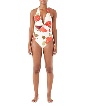 Kate spade new york Floral Knotted Halter One Piece Swimsuit