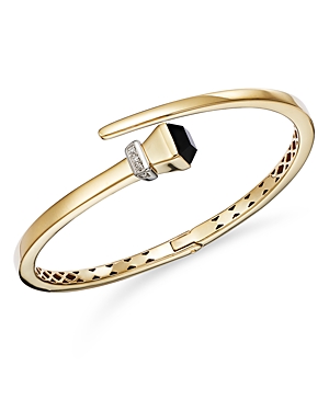 14K Yellow Gold Onyx & Diamond Ring Bypass Bangle Bracelet