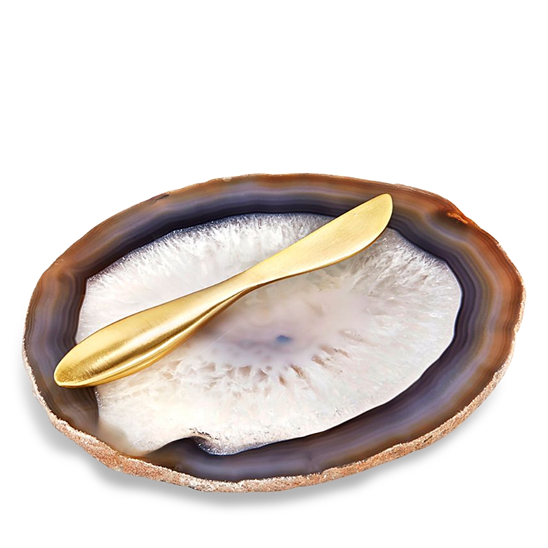 Anna New York Ita Agate Cheese Plate & Forma Spreader In Sand