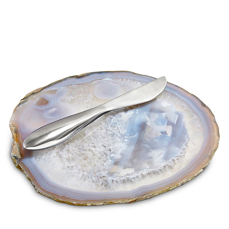 Anna New York Ita 2-piece Agate & Brass Cheese Plate And Knife Set In Smoke