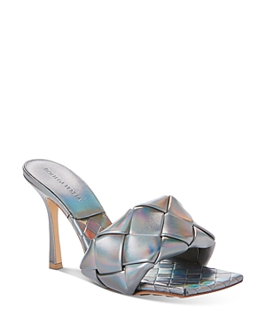 Bottega Veneta Intrecciato Metallic Leather Mules In Acciao