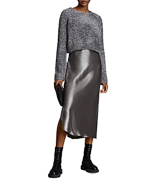 Allsaints Rosetta Tinsel Slip Dress Crewneck Sweater In Black