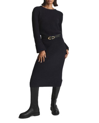 reiss jodie knitted dress REISS Jodie Knitted Wool Blend Midi Dress in Neutral/Cream Size S