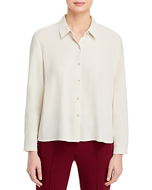 Eileen Fisher Button Front Silk Shirt In Bone