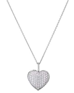 Shop Roberto Coin 18k White Gold Diamond Pave Heart Pendant Necklace, 16-18