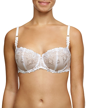 Chantelle Champs Elysees Embroidered Balconette Bra In White/brown Bicolor