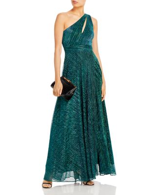 One Shoulder Crinkled Metallic Gown - Exclusive