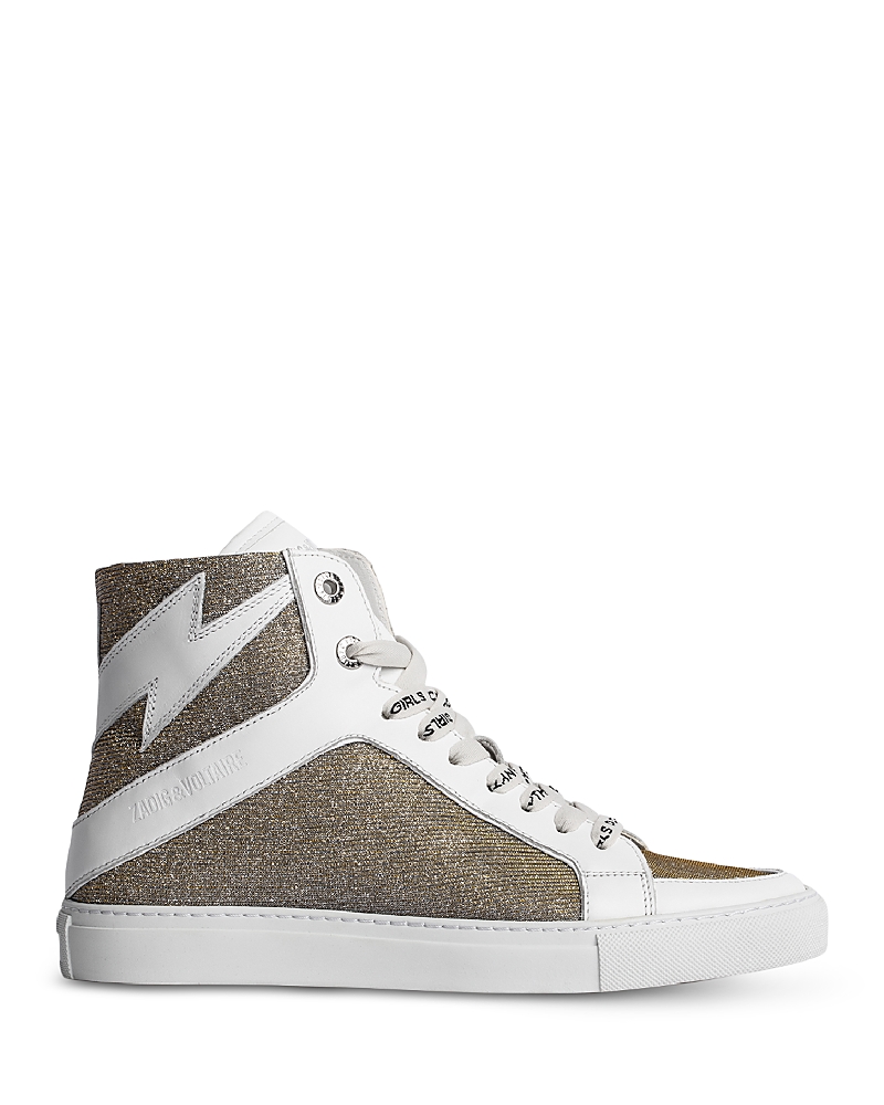 Zadig & Voltaire Zv1747 High Flash Glitter Leather And Mesh High-top Trainers In Silver