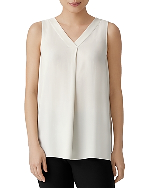 Eileen Fisher Silk Georgette Crepe Pleated Tank In Bone