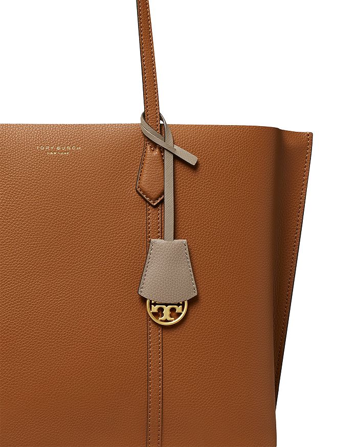 Shop Tory Burch Perry Medium Leather Tote In Light Umber/gold