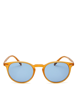 Oliver Peoples Round Sunglasses, 49mm In Semi Matte Amber Tortoise/cobalto