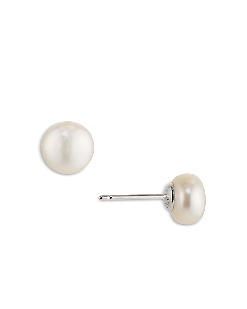 Nadri Cultured Genuine Freshwater Pearl Small Earrings In Rhodium