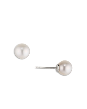 Nadri Cultured Genuine Freshwater Pearl Small Button Earrings In Rhodium
