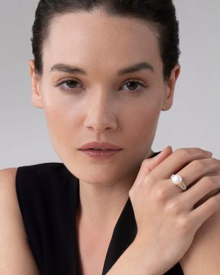 18K Gold and Sterling Silver Luna Ring with Cultured Freshwater Pearl