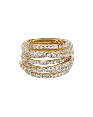 David Yurman 18K Yellow Gold Diamond Crossover Multirow Stack Look Ring