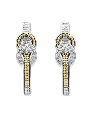 18K Yellow Gold & Sterling Silver Newport Diamond Knot Half Hoop Earrings