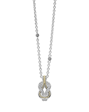 Shop Lagos 18k Yellow Gold & Sterling Silver Newport Diamond Knot Pendant Necklace, 16-18 In Silver/gold