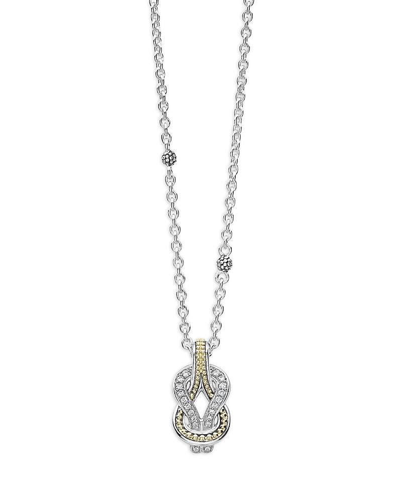 Lagos 18K Yellow Gold & Sterling Silver Newport Diamond Knot Pendant Necklace, 16