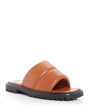 Staud Astro Padded Vegan Leather Slides In Tan/black