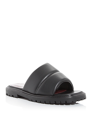 Staud Astro Leather Flat Sandals In Black