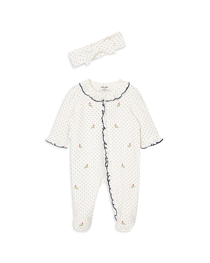 Little Me Girls' Dotted Rosebud Footie & Headband Set - Baby
