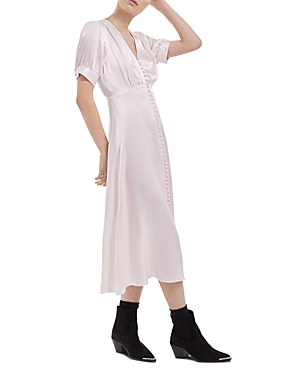 the kooples pink silk dress The Kooples Long Light Pink Dress With Shoulder Pads In Nude