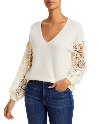 C by Bloomingdale's Cashmere - Cashmere Lace Sleeve Sweater - 100% Exclusive