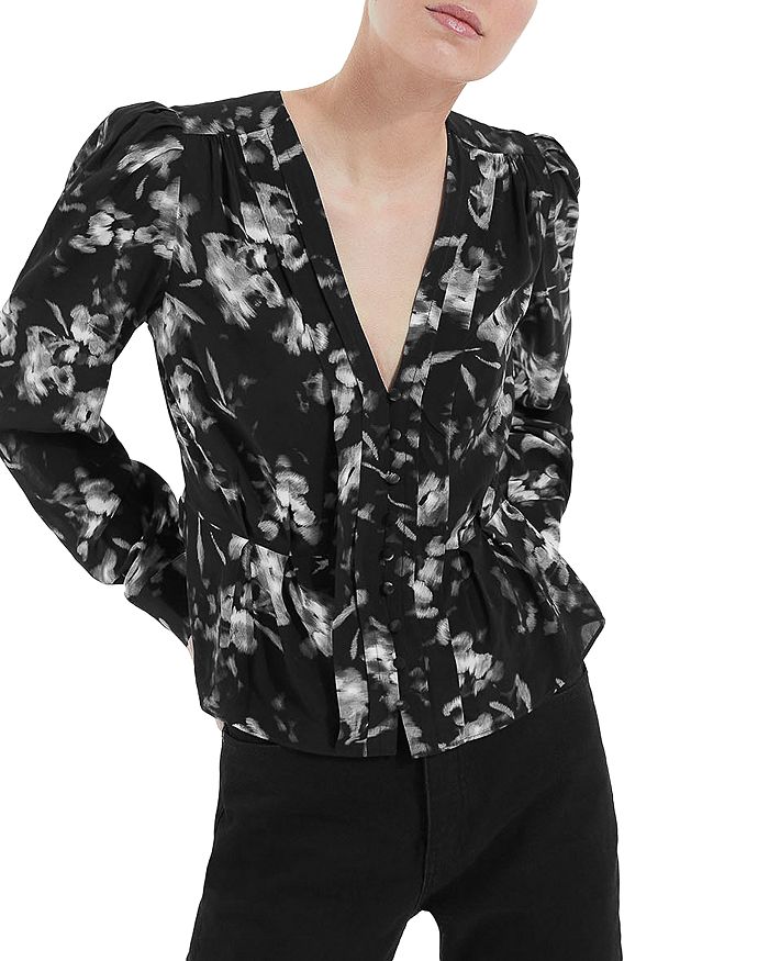The Kooples Ghost Flowers Crepe Pleated Top | Bloomingdale's