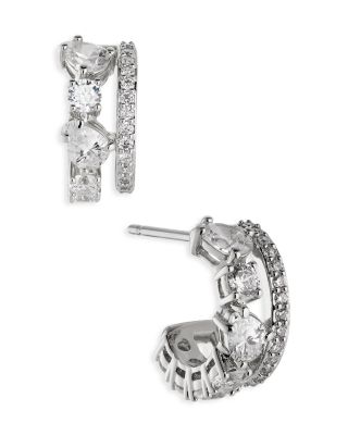 Love All Cubic Zirconia & Synthetic Corundum Double Row Hoop Earrings