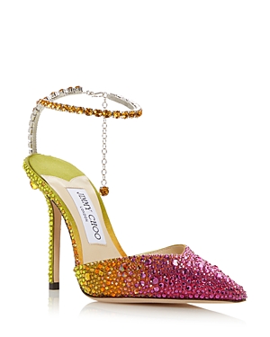 Jimmy Choo Saeda Crystal-embellished Ankle-strap Pumps In Amber Orange