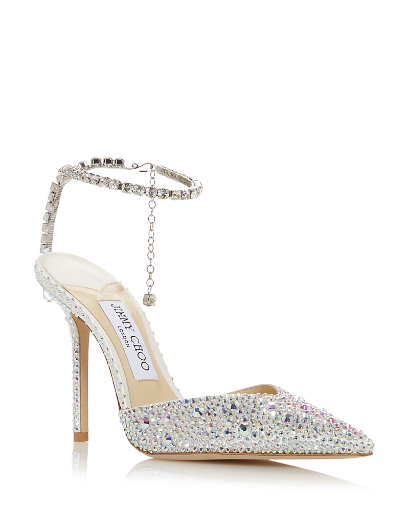 Jimmy Choo 'saeda' Rhinestone Embellished Satin Slingback Pumps In Ivory