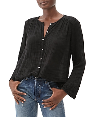 Michael Stars Zia Button-front Gauze Top In Black