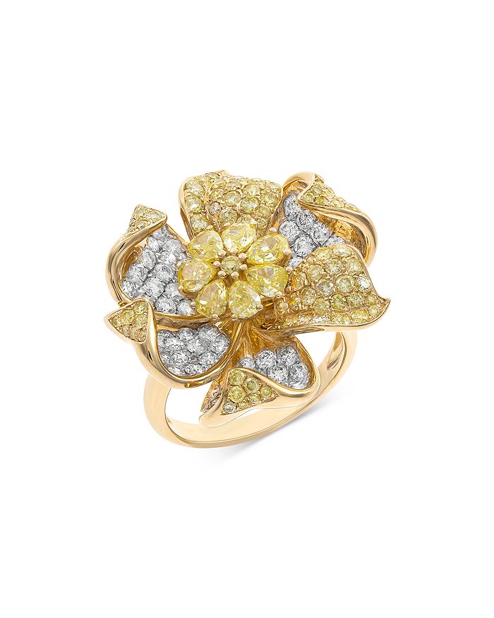 Bloomingdale's - Yellow & White Diamond Flower Ring in 14K White & Yellow Gold, 3.70 ct. t.w. - 100% Exclusive